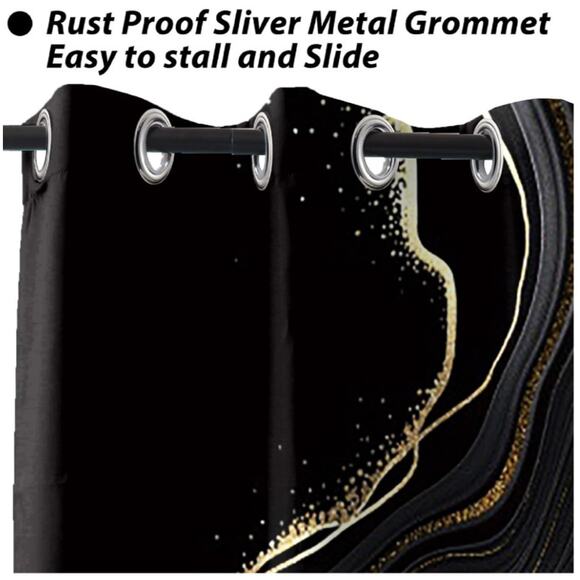 Baocicco Black and Gold Marble Window Curtains for Bedroom Living Room - Art Flu - Picture 5 of 6